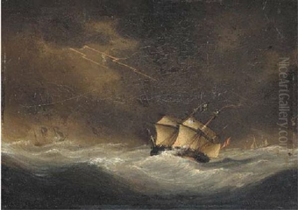 A Battle Scene On Stormy Seas Oil Painting by James Edward Buttersworth