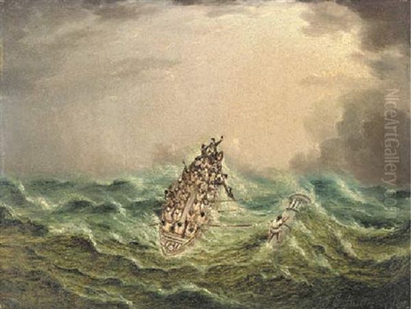 Lifeboat In A Stormy Sea Oil Painting by James Edward Buttersworth