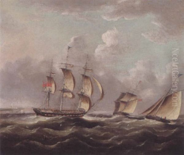 Shipping Off The Coast Oil Painting by James Edward Buttersworth