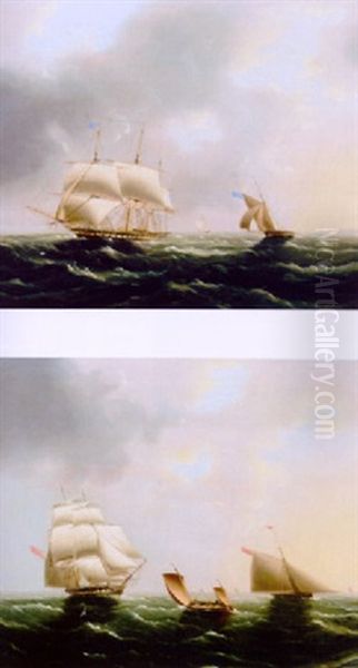 A Frigate Reducing Sail With The Pilot Cutter Off Her Port Quarter Oil Painting by James Edward Buttersworth