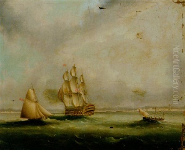 A Frigate And Other Shipping Off Cadiz Oil Painting by James Edward Buttersworth