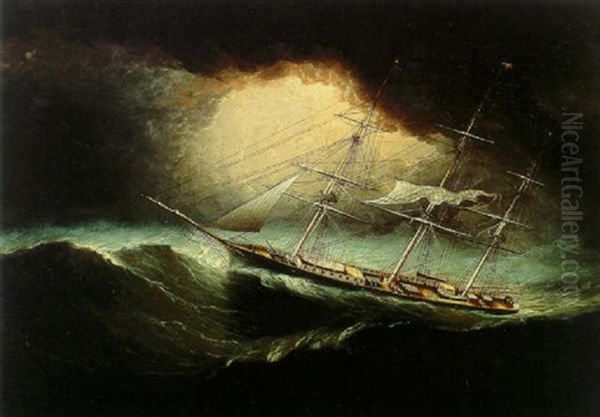 Ship In A Storm Oil Painting by James Edward Buttersworth