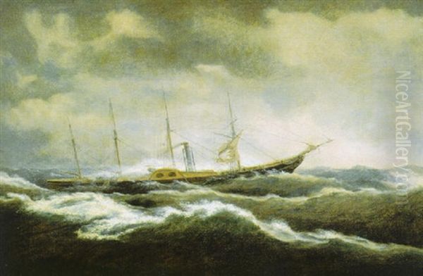 Steamship Charging Through Rough Waters Oil Painting by James Edward Buttersworth