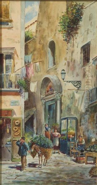 Setting Up Market. Oil Painting by Alessandro Altamura