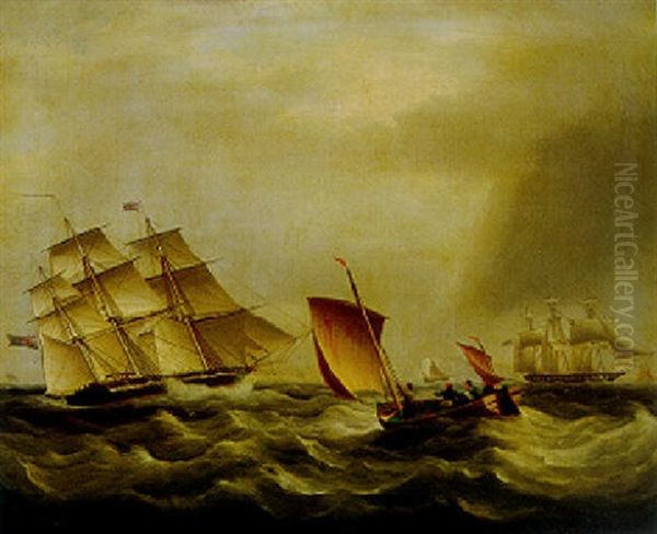 Shipping In Rough Seas Oil Painting by James Edward Buttersworth