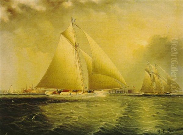 Yachting In New York Harbor Oil Painting by James Edward Buttersworth