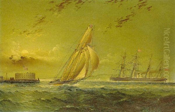 English Steamer Off Staten Island Oil Painting by James Edward Buttersworth