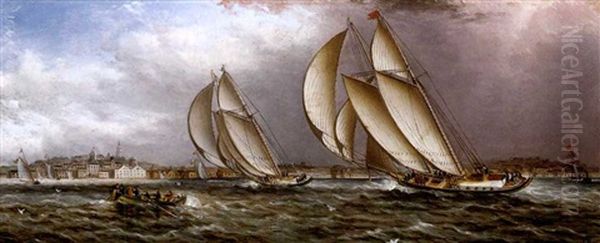 Yacht Race In Gloucester Harbor Oil Painting by James Edward Buttersworth