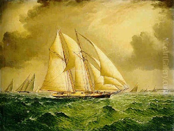 Schooners Racing Off Sandy Hook Oil Painting by James Edward Buttersworth