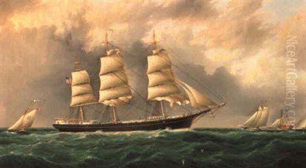 A Ship's Portrait Near Sandy Hook Oil Painting by James Edward Buttersworth