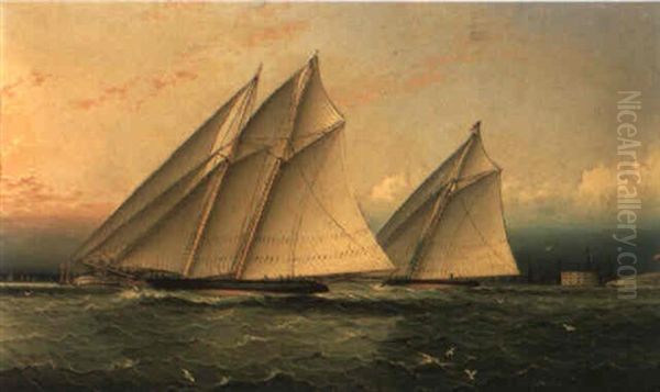 Yacht Race Off Battery, New York Harbor Oil Painting by James Edward Buttersworth