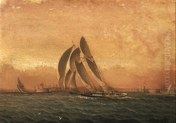 In Full Sail, New York Harbor Oil Painting by James Edward Buttersworth