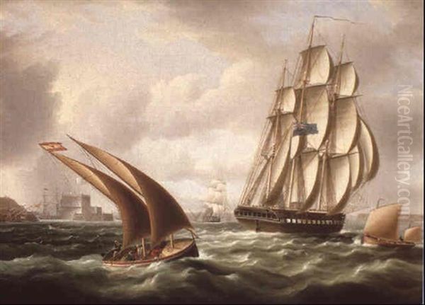 A British Man Of War Off The Coast At Cadiz Oil Painting by James Edward Buttersworth