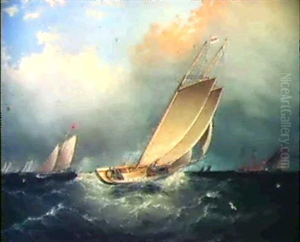 Racing In Strong Winds Oil Painting by James Edward Buttersworth