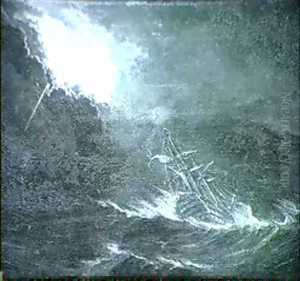 Ship In A Storm Oil Painting by James Edward Buttersworth