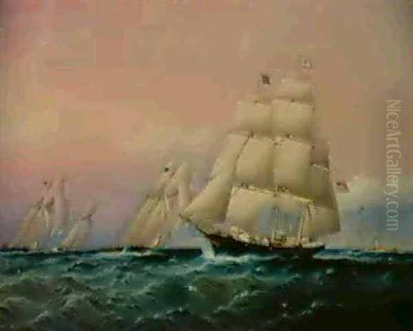 Racing Off Sand Hook Oil Painting by James Edward Buttersworth