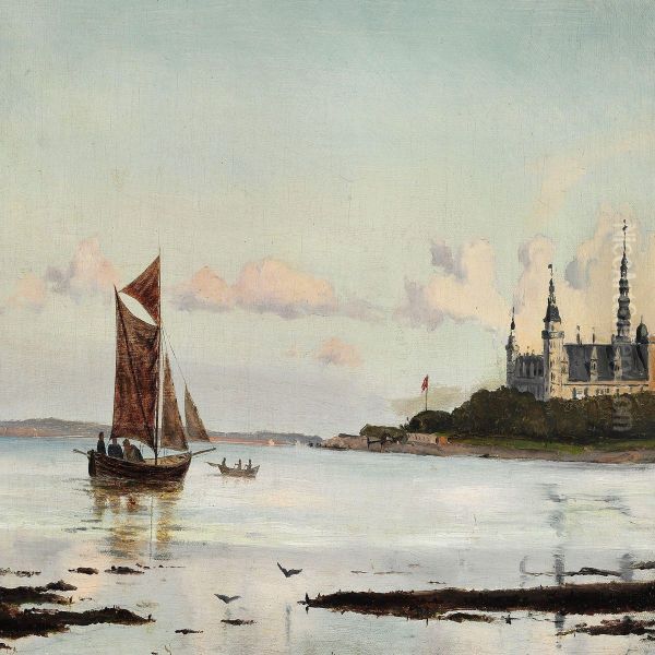 View Of Oresund With Kronborg Castle Oil Painting by Ioannis (Jean H.) Altamura