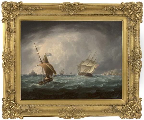 A Ship Of The Line Headed Out With The Fleet Oil Painting by Thomas Buttersworth