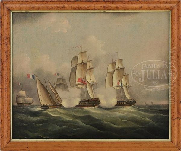 French And British Naval Battle Oil Painting by Thomas Buttersworth