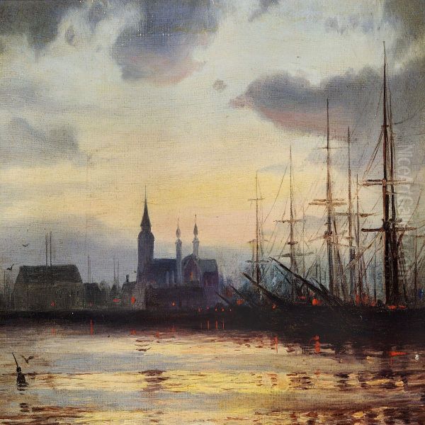 Evening In The Harbour Oil Painting by Ioannis (Jean H.) Altamura