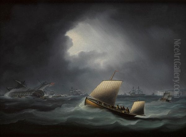 An Easterly Gale, A Lugger In A Squall Oil Painting by Thomas Buttersworth