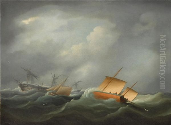 Dismasted Off The Bay Of Biscay Oil Painting by Thomas Buttersworth