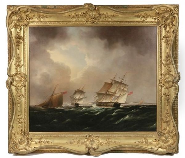 English Man Of War Forming Up In The Straits Of Dover Oil Painting by Thomas Buttersworth