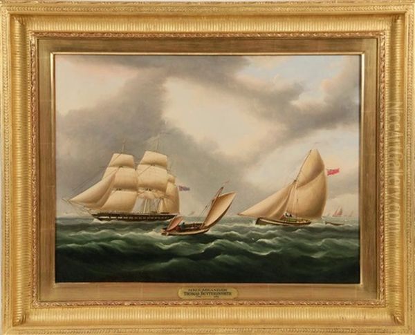 Hms Meander, A Pennance And A Cutter Oil Painting by Thomas Buttersworth