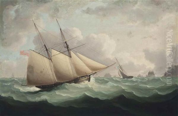 French And English Revenue Cutters In Close-quarters In The Channel Oil Painting by Thomas Buttersworth