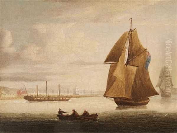 Shipping Off Gravesend And Naval Cutters Off Portsmouth, A Pair Oil Painting by Thomas Buttersworth