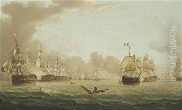 The Battle Of Trafalgar, 21st October: The Beginning Of The Action Oil Painting by Thomas Buttersworth