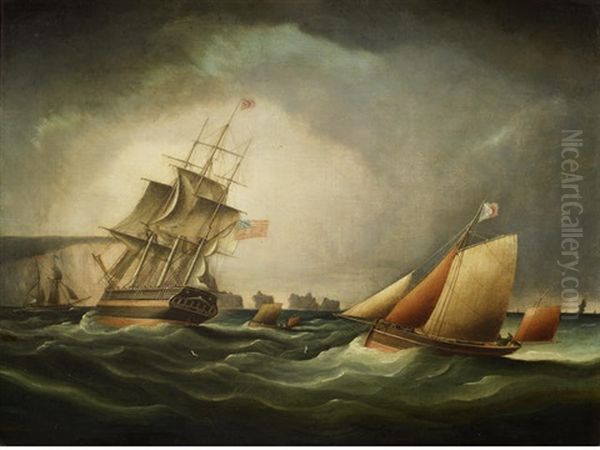 An American Ship Off The Needles Oil Painting by Thomas Buttersworth