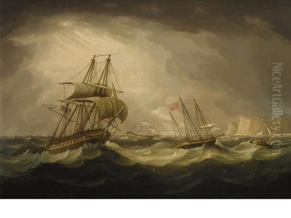 A British Frigate And Other Shipping In A Storm Off Dover Oil Painting by Thomas Buttersworth