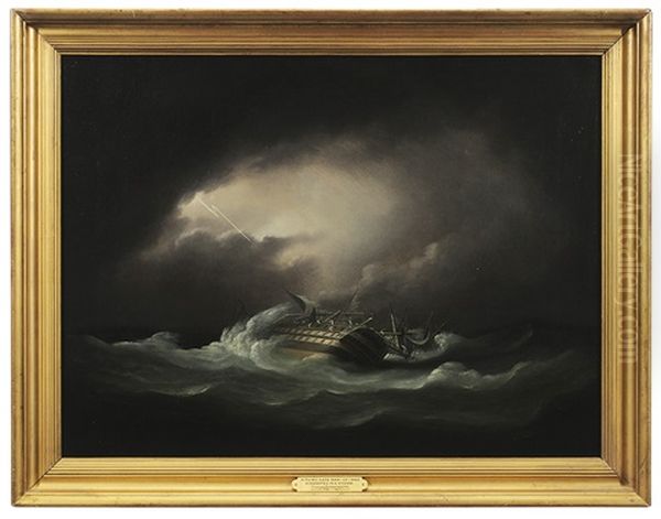 A Third Rate Man Of War Dismasted In A Storm Oil Painting by Thomas Buttersworth