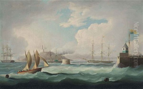 The Arrival Of H.m. King George Iv In The Firth Of Forth, On 14th August, Aboard H.m.y. Royal George, Accompanied By The Royal Flotilla, For The First Visit Of A Reigning Monarch To Scotland Since 1650 Oil Painting by Thomas Buttersworth