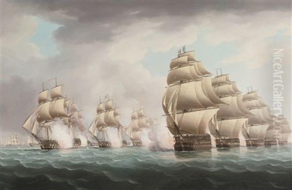 Commodore Dance Discovering The French Fleet Under Rear-admiral Comte De Linois Oil Painting by Thomas Buttersworth