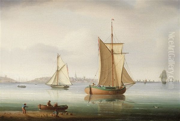 A Barge And Other Shipping Off Hoorn Oil Painting by Thomas Buttersworth