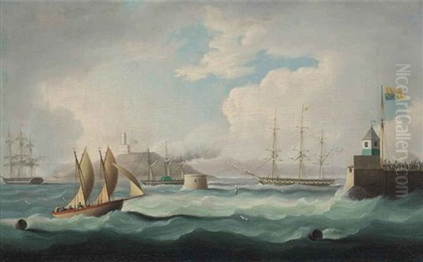 The Arrival Of H.m. King George Iv In The Firth Of Forth, On 14th August 1822, Aboard H.m.y. Royal George, Accompanied By The Royal Flotilla... Oil Painting by Thomas Buttersworth