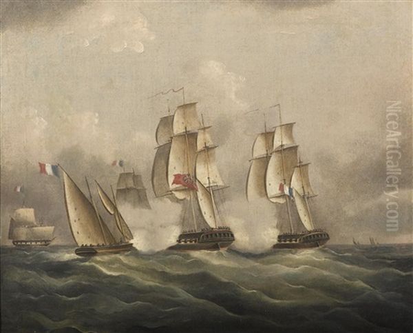 Battle At Sea: A British Frigate Under Attack By The French Fleet by Thomas Buttersworth