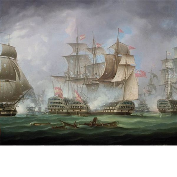 Nelson's Patent Bridge For Boarding First Rates At The Battle Of Cape St. Vincent, February 14 1797 Oil Painting by Thomas Buttersworth