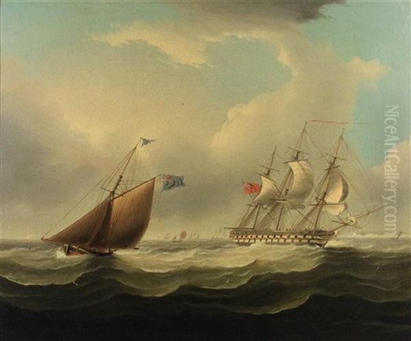 Harbor Scene With British Frigate Oil Painting by Thomas Buttersworth