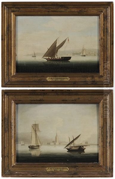 Harbor Scenes (pair) Oil Painting by Thomas Buttersworth