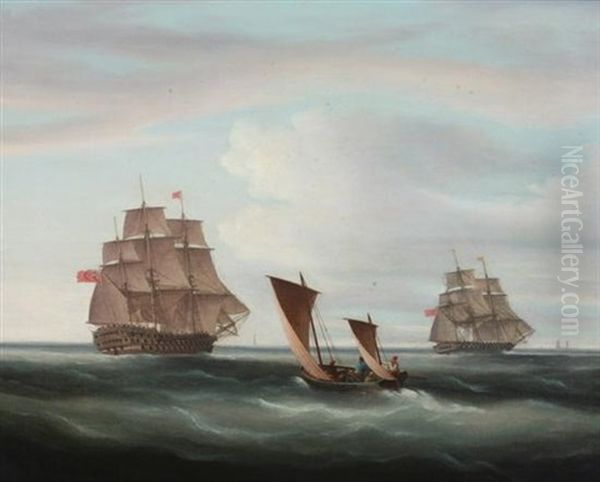 A Frigate And Man O'war Of The Channel Squadron Oil Painting by Thomas Buttersworth