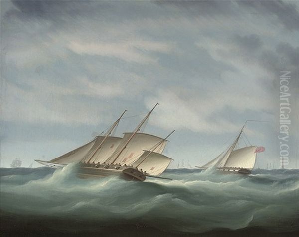 An Armed Cutter And An Armed Lugger Reefed Down Oil Painting by Thomas Buttersworth