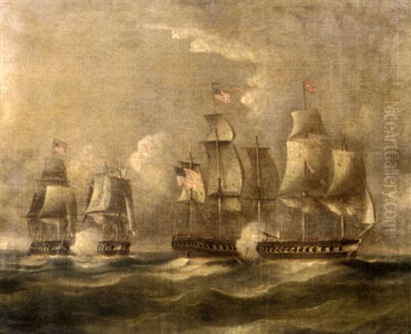 A Frigate Action Of The Anglo-american War Of 1812 Oil Painting by Thomas Buttersworth