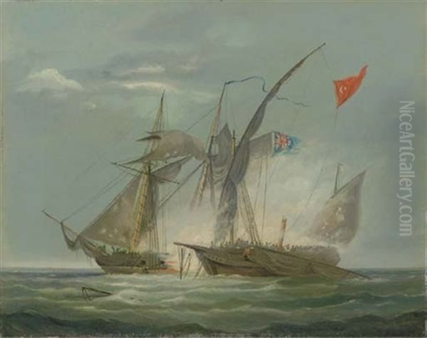 Capture Of A Barbary Corsair By A Naval Brig by Thomas Buttersworth