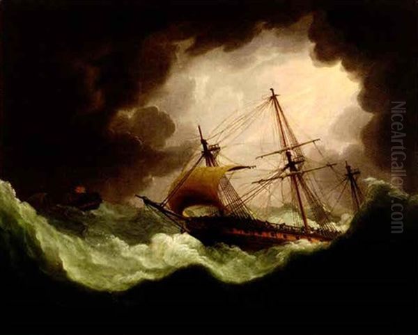 British Men-o'war Running Before The Storm Oil Painting by Thomas Buttersworth