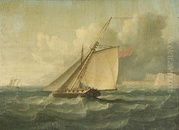 An Armed Cutter Of The Royal Navy In Pursuit Of A French Lugger In The Channel Oil Painting by Thomas Buttersworth