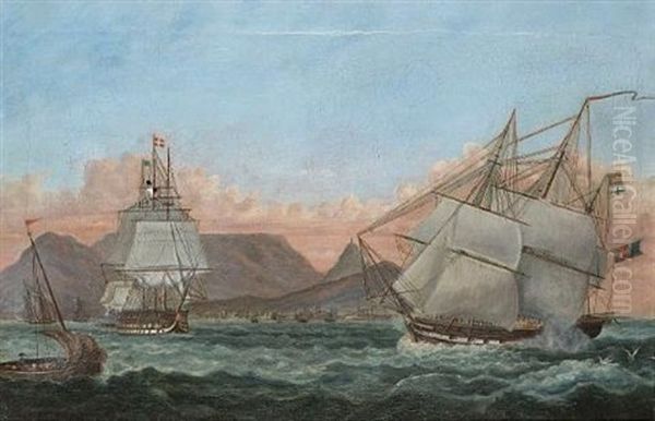 Vessels In Table Bay, Cape Town Beyond, South Africa Oil Painting by Thomas Buttersworth