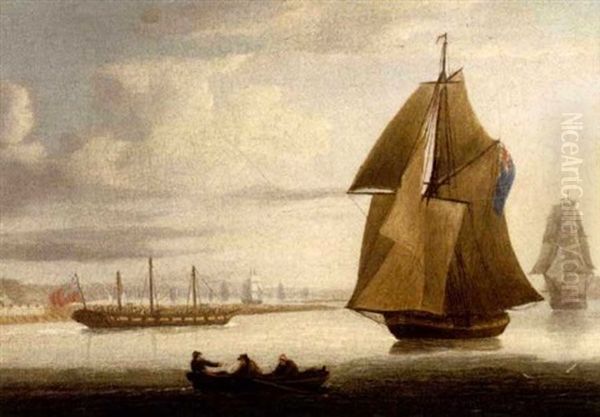 Naval Cutters Off A Harbor Oil Painting by Thomas Buttersworth